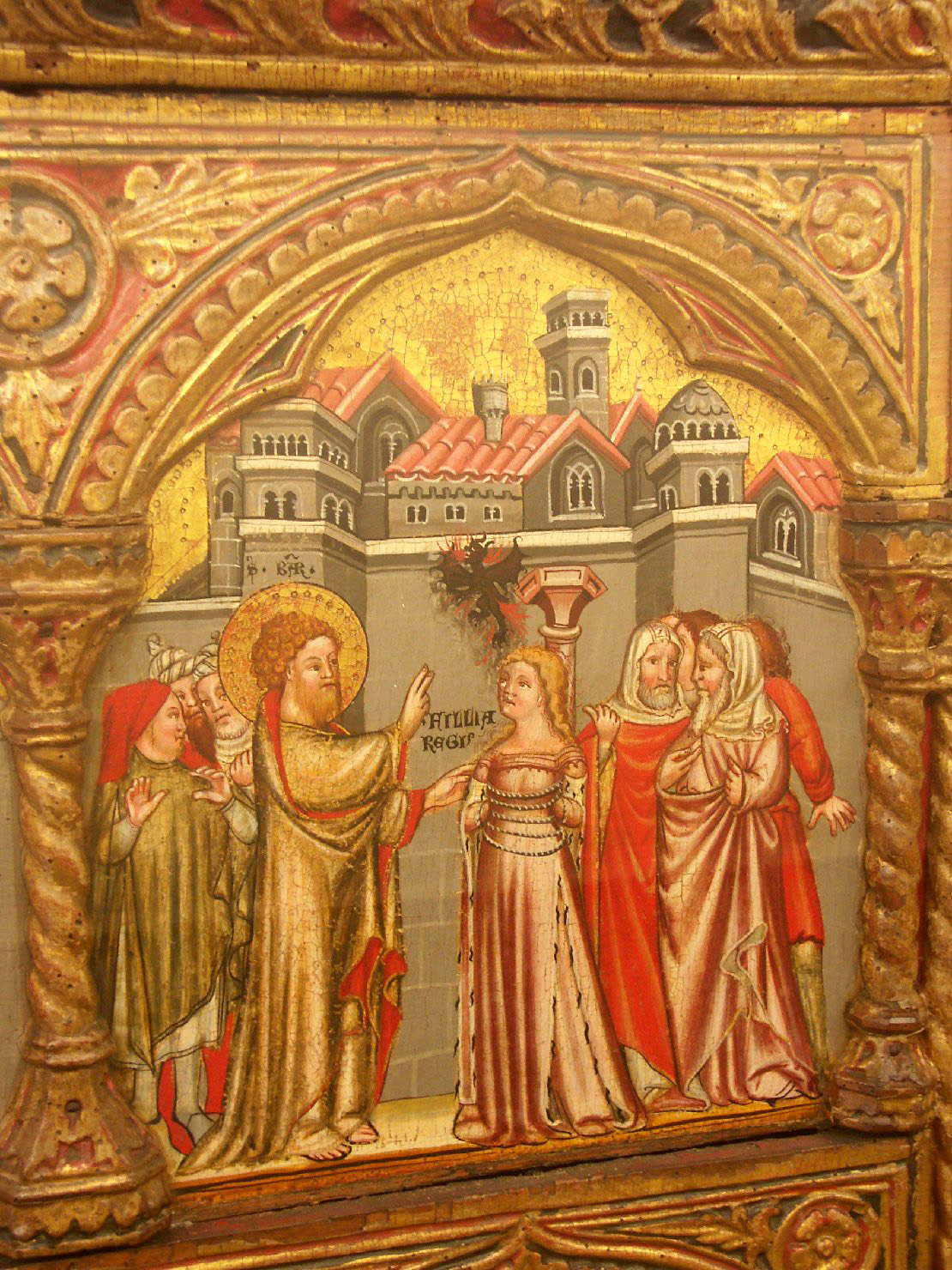 San Bartolomeo esorcizza la figlia di Polimnio, San Bartolomeo libera dal demonio la figlia del re Polimnio (scomparto di polittico) di Simone da Cusighe (sec. XIV)
