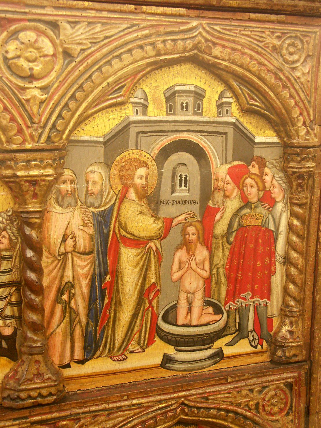San Bartolomeo battezza Polimnio (scomparto di polittico) di Simone da Cusighe (sec. XIV)