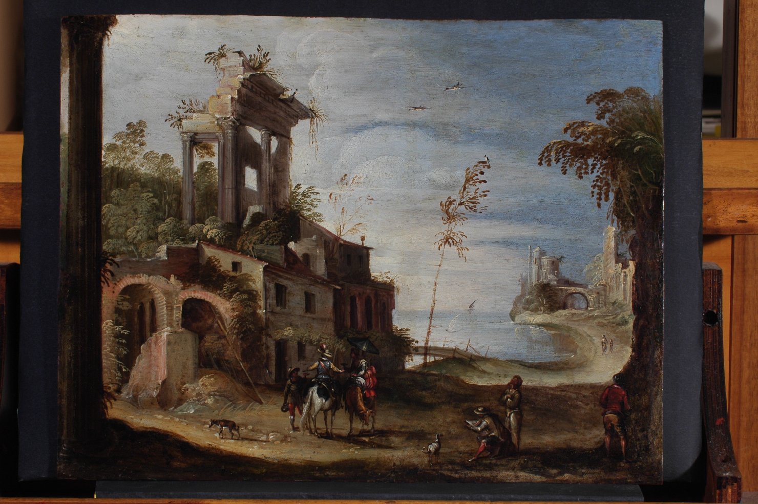 paesaggio con rovine (dipinto) - bottega fiamminga (sec. XVII)