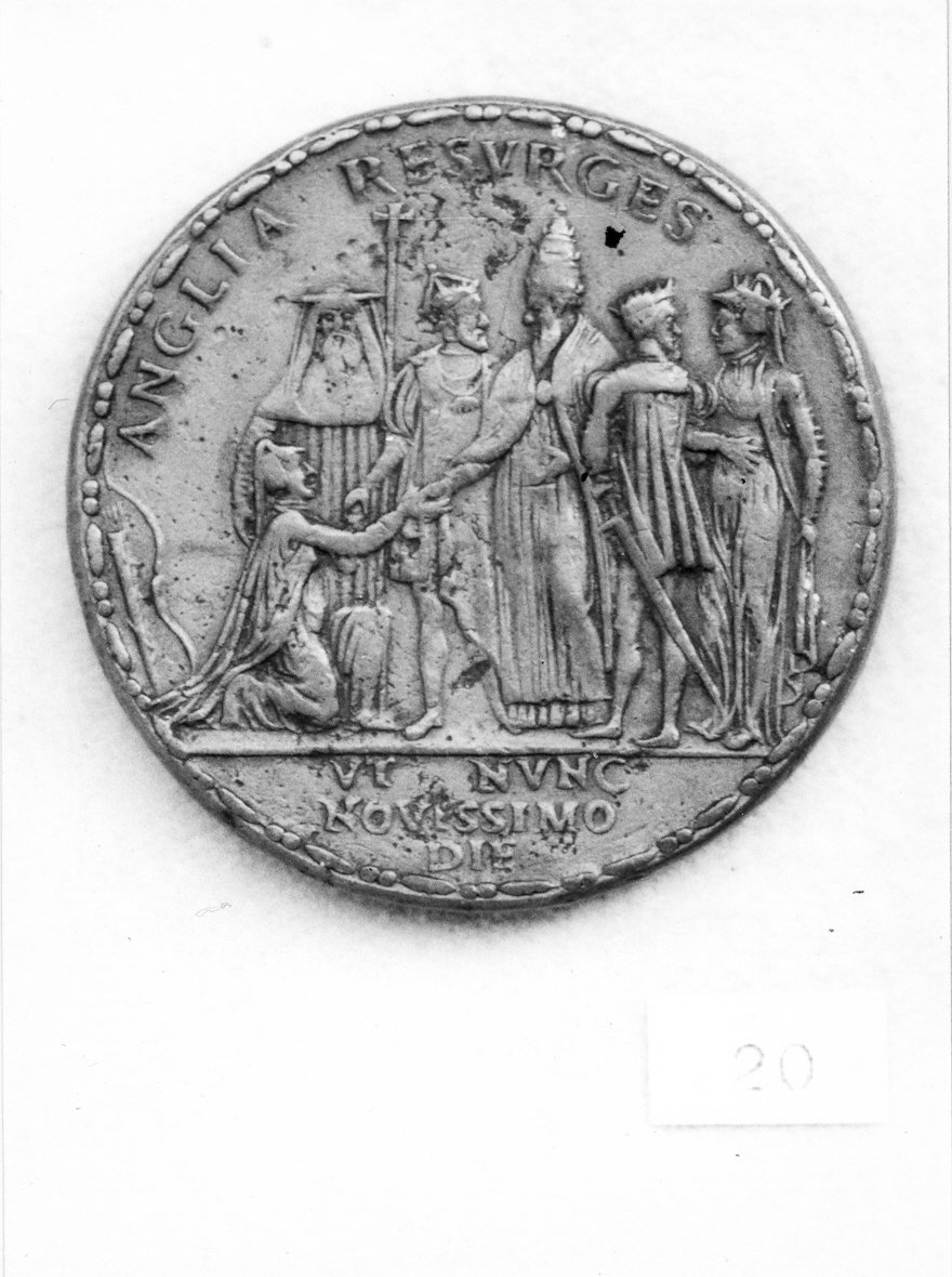 incontro tra papa Giulio III e la regina Maria Tudor (medaglia) di Cavino Giovanni (attribuito) (sec. XVI)