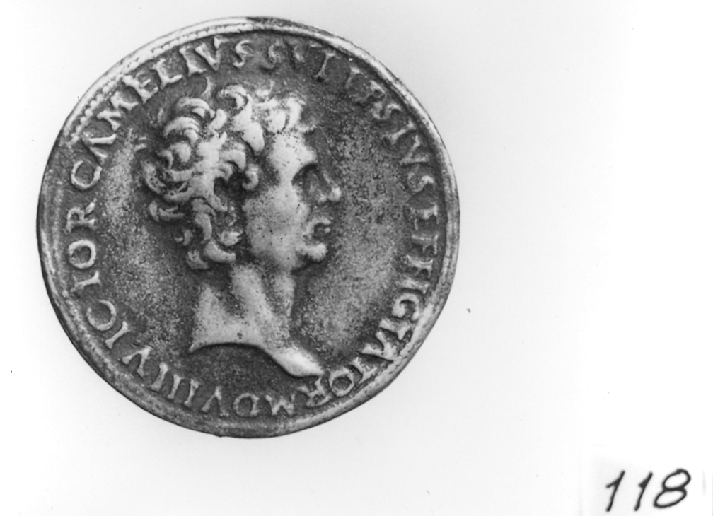 testa d'uomo (medaglia, elemento d'insieme) di Gambello Vittore detto Camelio (secc. XV/ XVI)