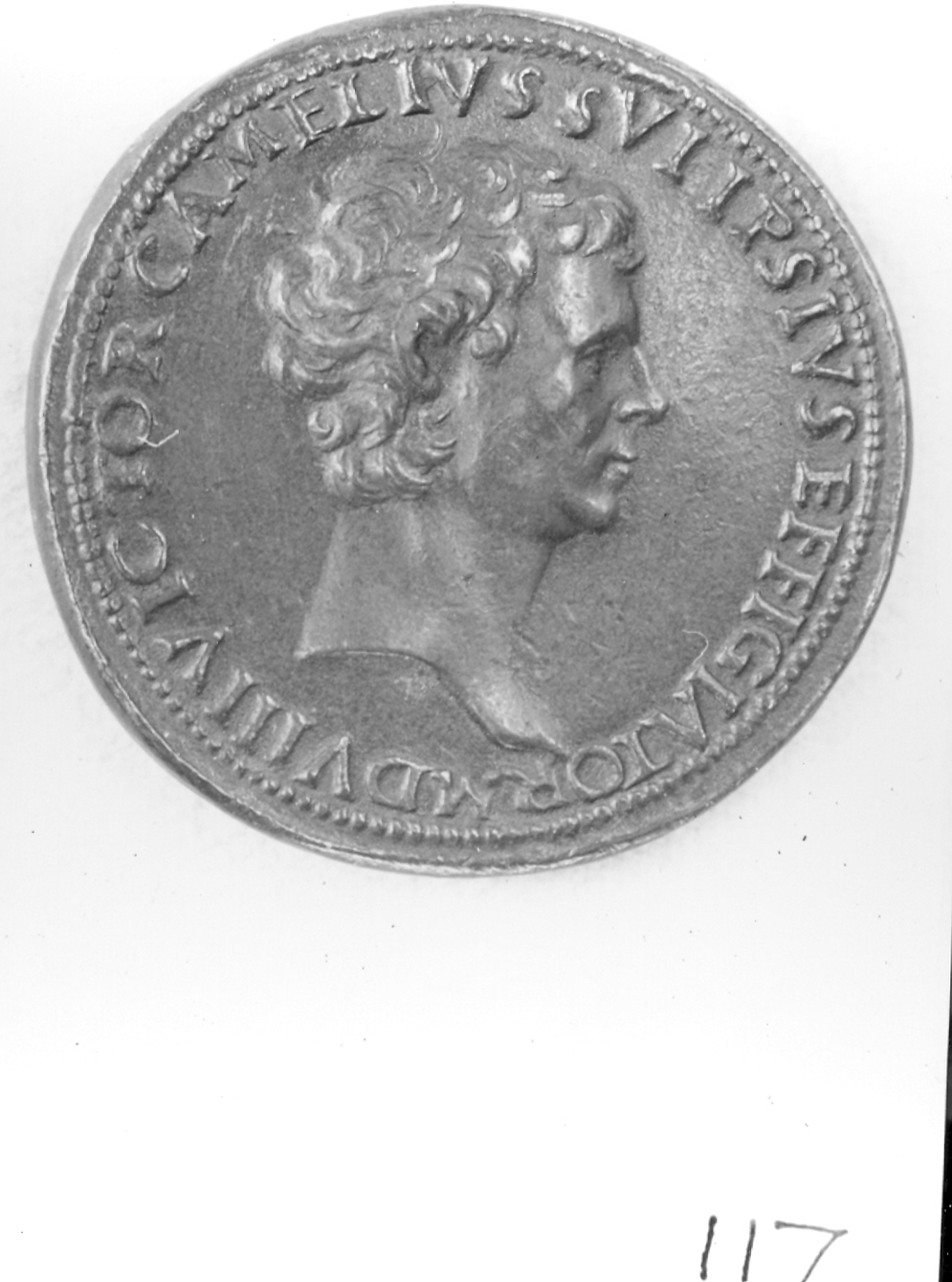 testa d'uomo (medaglia, elemento d'insieme) di Gambello Vittore detto Camelio (secc. XV/ XVI)