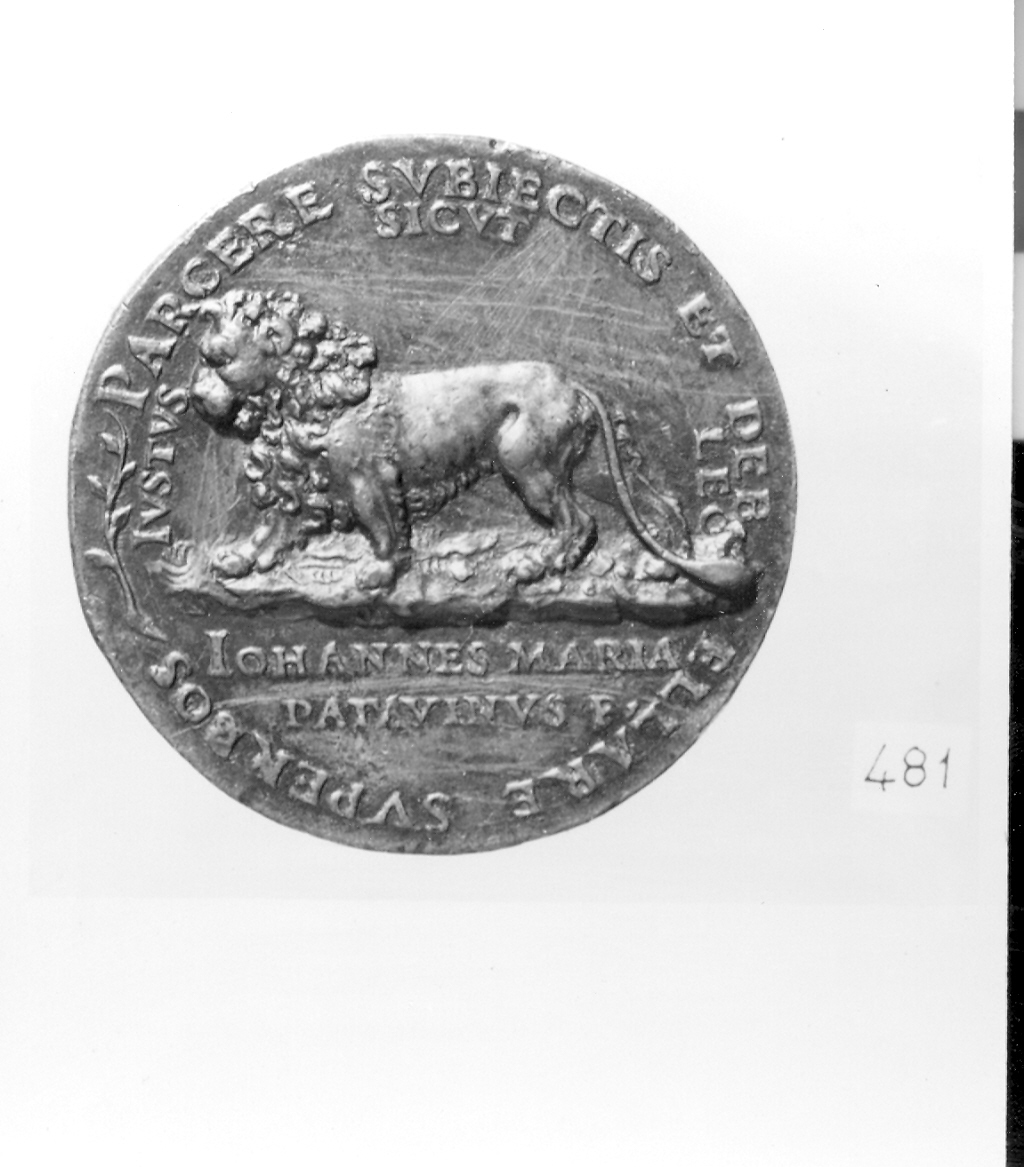 leone (medaglia, elemento d'insieme) di Mosca Giovanni Maria (sec. XVI)