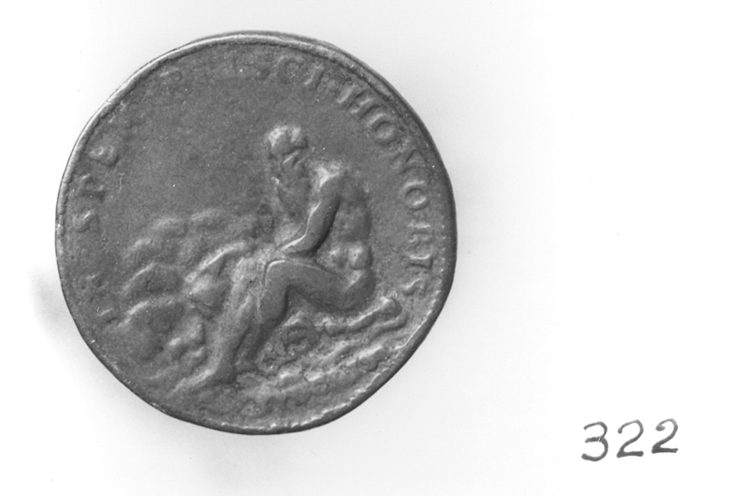 figura maschile seduta (medaglia, elemento d'insieme) di Leoni Leone (sec. XVI)