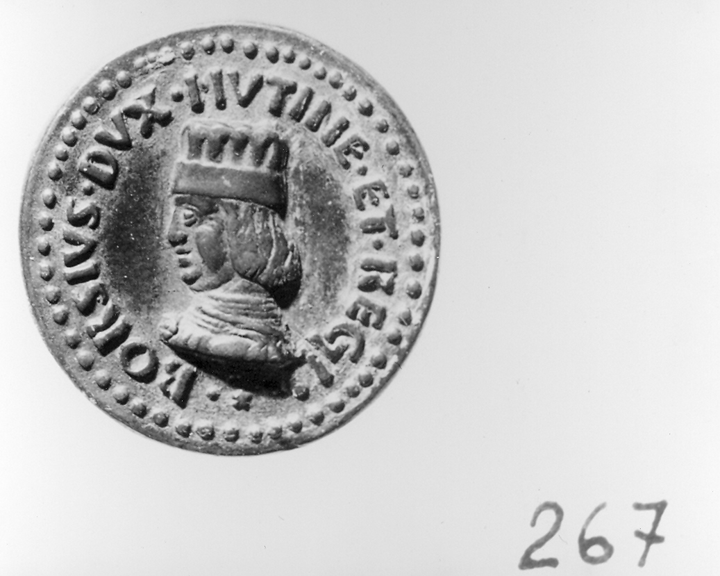 Borso d'Este, ritratto d'uomo di profilo (medaglia, elemento d'insieme) - ambito ferrarese (terzo quarto sec. XV)