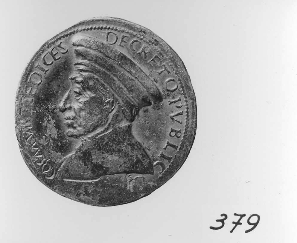 Cosimo de' Medici, ritratto d'uomo di profilo (medaglia, elemento d'insieme) - ambito toscano (terzo quarto sec. XV)