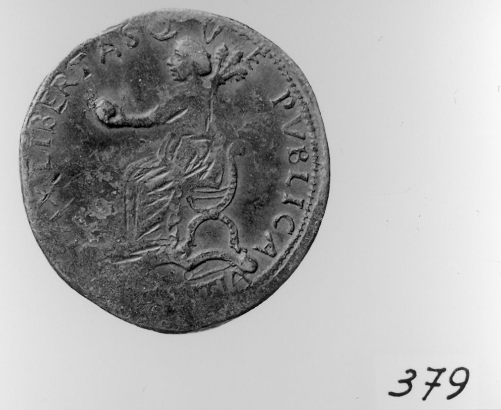 figura allegorica femminile (medaglia, elemento d'insieme) - ambito toscano (terzo quarto sec. XV)