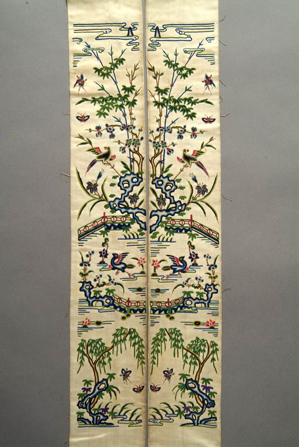 coppia di strisce per maniche, elementi decorativi (tessuto, opera isolata) - ambito cinese (sec. XIX)