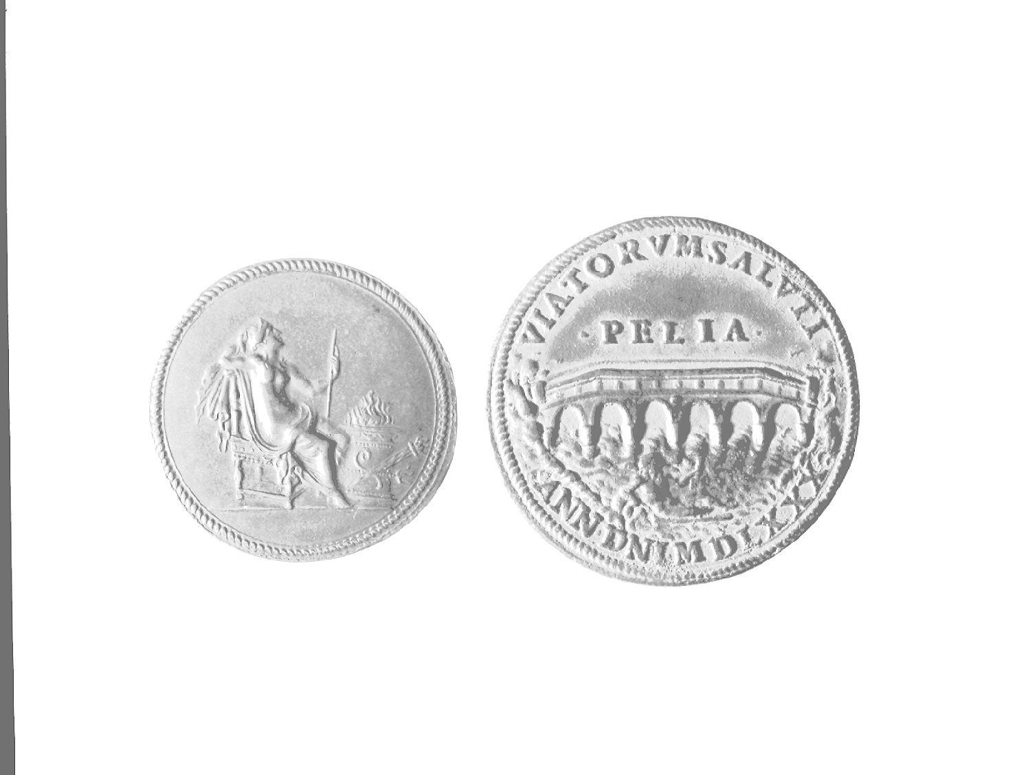 paesaggio fluviale (medaglia, elemento d'insieme) - ambito romano (sec. XVI)