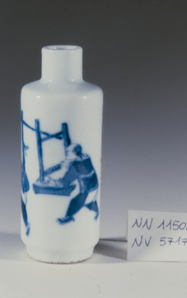 due uomini inseguono un coniglio che scappa, scena di caccia (tabacchiera, opera isolata) - ambito cinese (secc. XVII/ XIX)