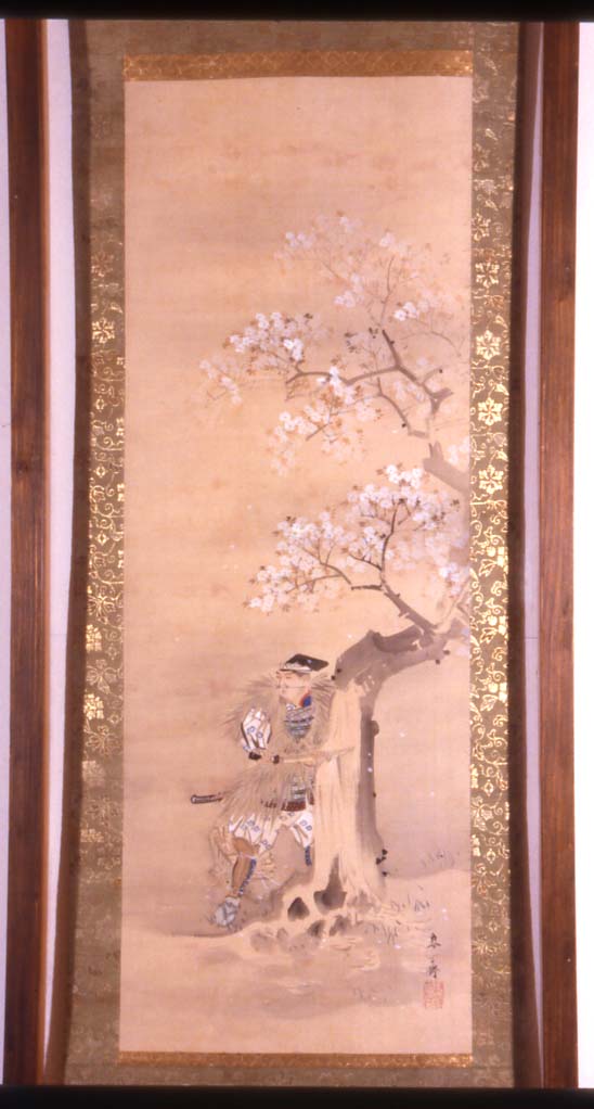 Samurai sotto albero di ciliegio, figura maschile (dipinto, opera isolata) di Kikuchi Yosai (fine/inizio secc. XVIII/ XIX)