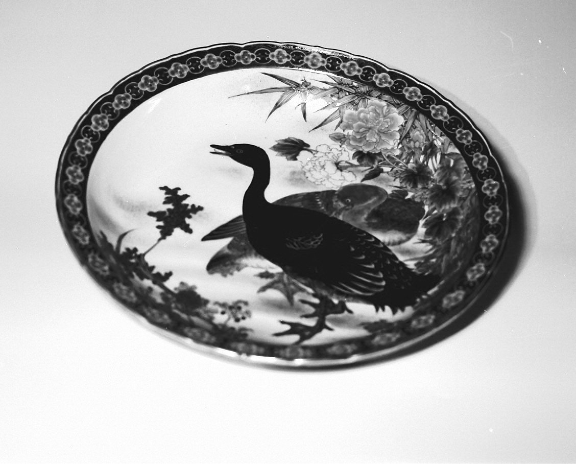 paesaggio con uccelli (piatto, opera isolata) - ambito giapponese (secc. XVIII/ XIX)