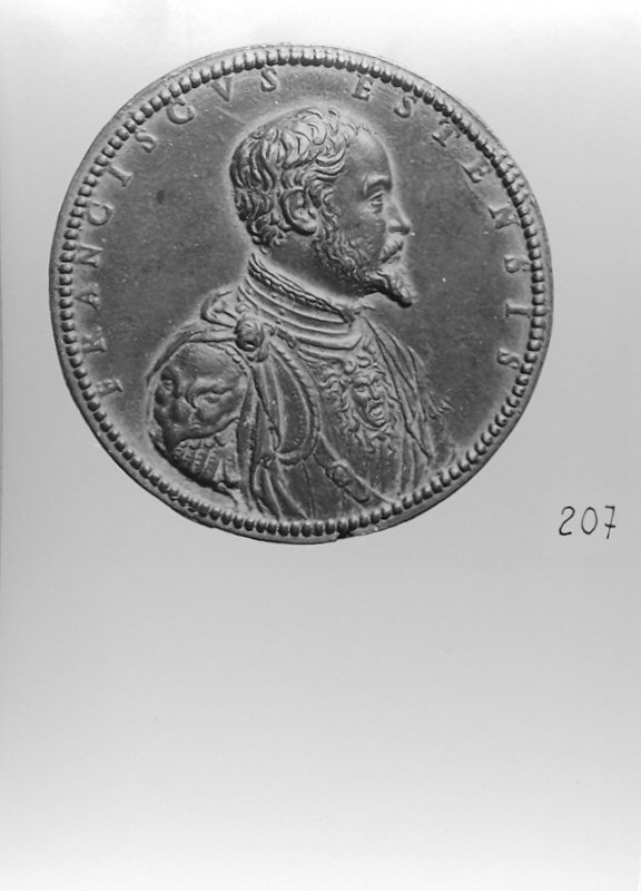 ritratto d'uomo di profilo (medaglia, opera isolata) - bottega ferrarese (terzo quarto sec. XVI)