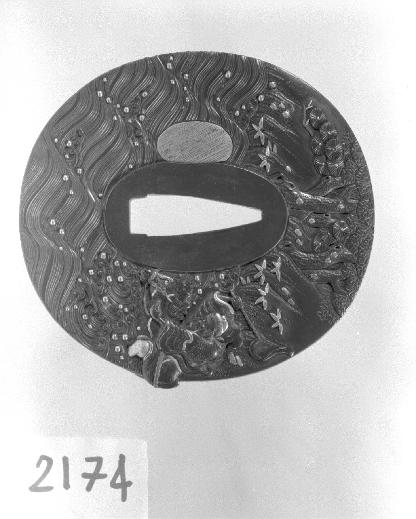 paesaggio fluviale (placchetta di spada, elemento d'insieme) di Hamano Naoyuki (fine/inizio secc. XVIII/ XIX)