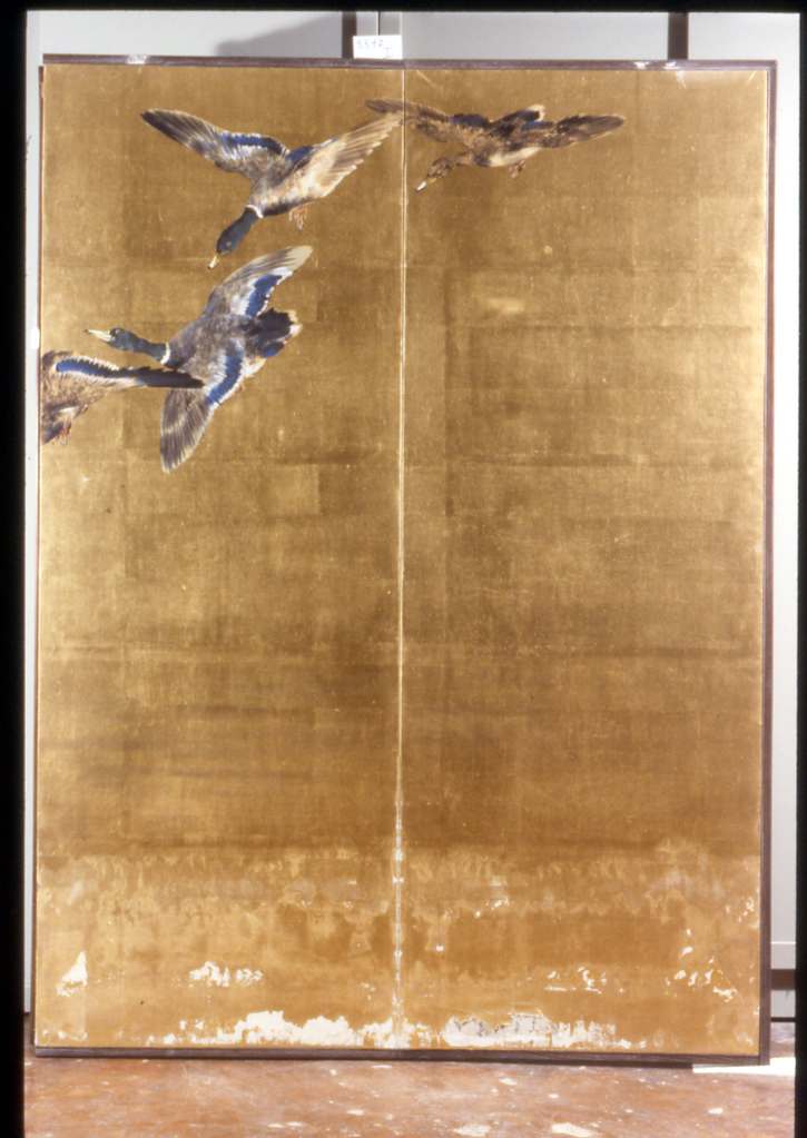 paesaggio lacustre (paravento, opera isolata) di Watanabe Seitei (attribuito) (sec. XIX)