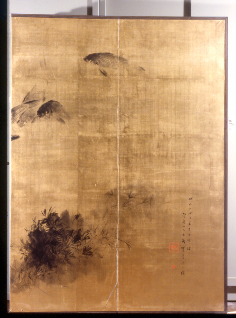 paesaggio fluviale (paravento, opera isolata) di Watanabe Seitei (attribuito) (sec. XIX)