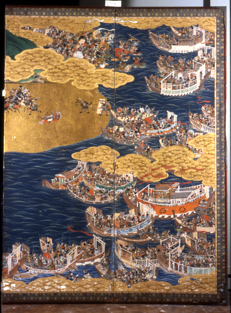 scena di battaglia (paravento, opera isolata) - ambito giapponese (seconda metà sec. XIX)