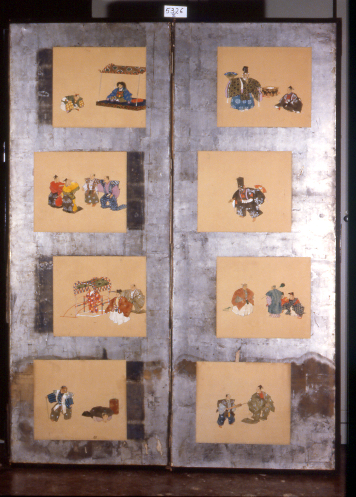 Scene del teatro del No (paravento, opera isolata) - ambito giapponese (sec. XIX)