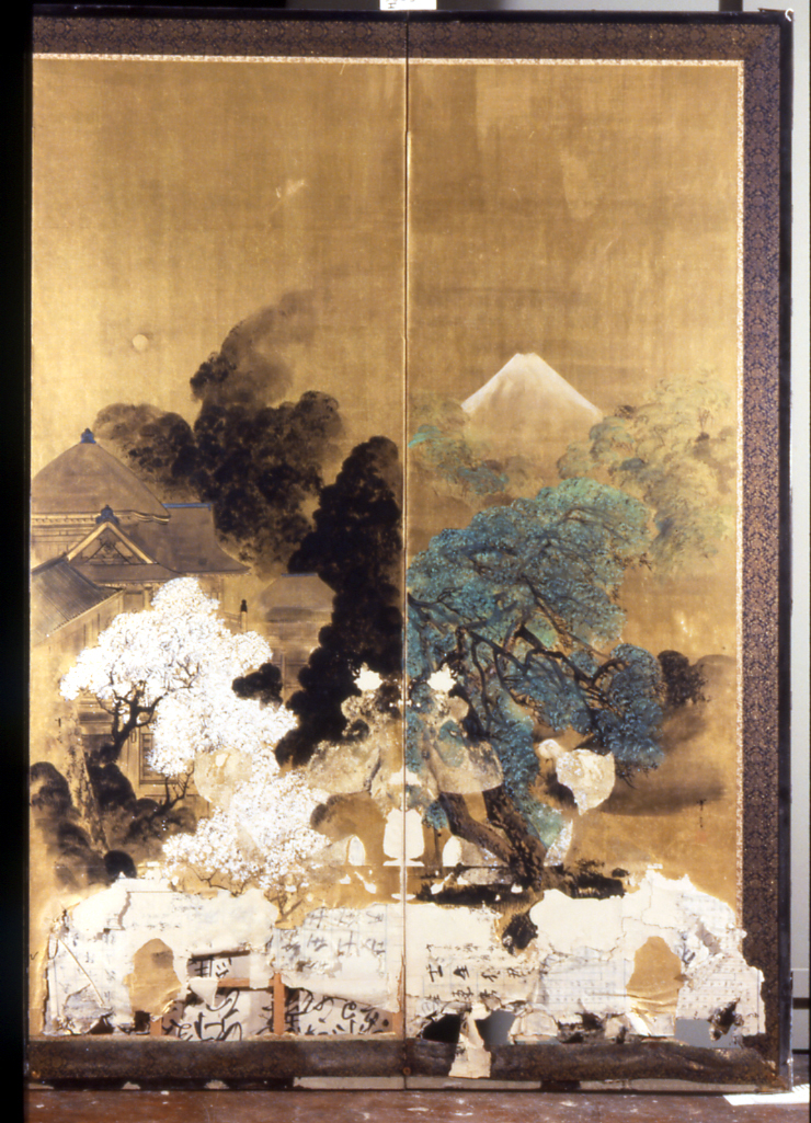 paesaggio montano (paravento, opera isolata) di Watanabe Seitei (attribuito) (sec. XIX)