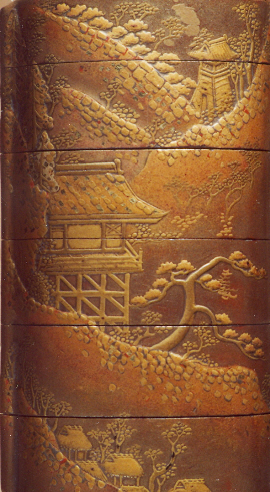 paesaggio con cascata (inro, opera isolata) - ambito giapponese (secc. XVII/ XIX)