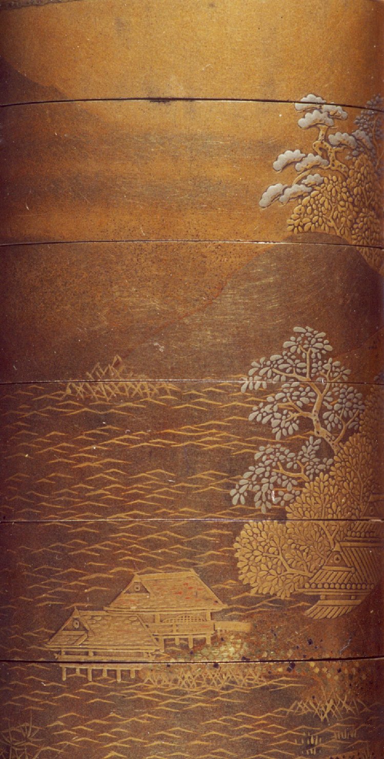 paesaggio lacustre (inro, opera isolata) - ambito giapponese (secc. XVII/ XIX)