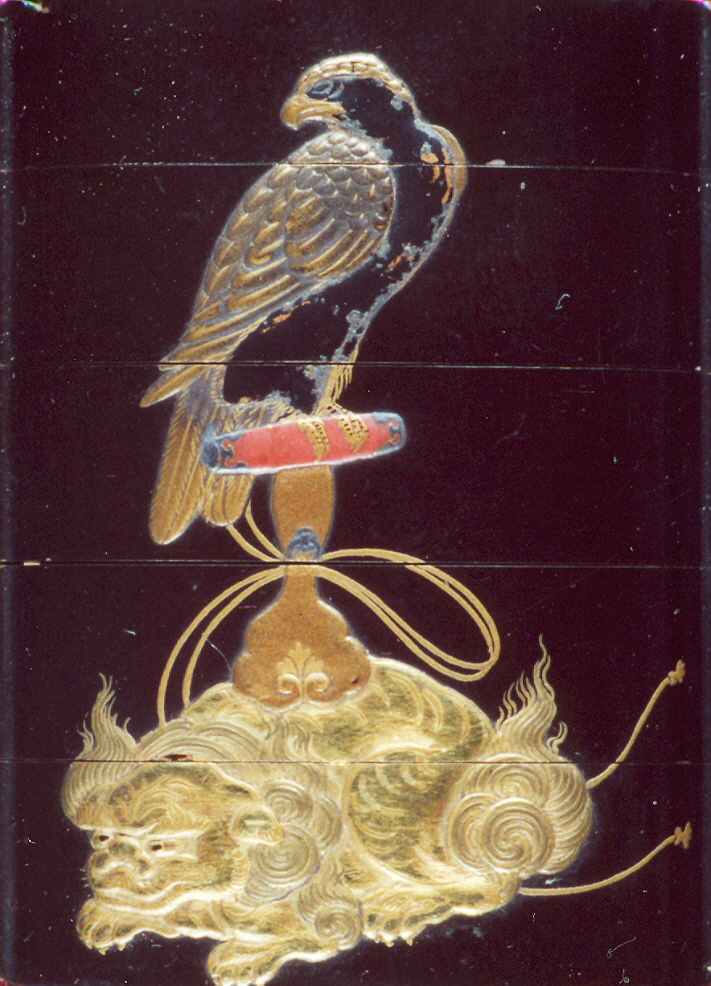 bonsai, leone, aquila (inro, opera isolata) - ambito giapponese (secc. XVII/ XIX)