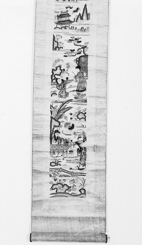 paesaggio (decorazione a ricamo, opera isolata) - ambito cinese (secc. XVII/ XIX)