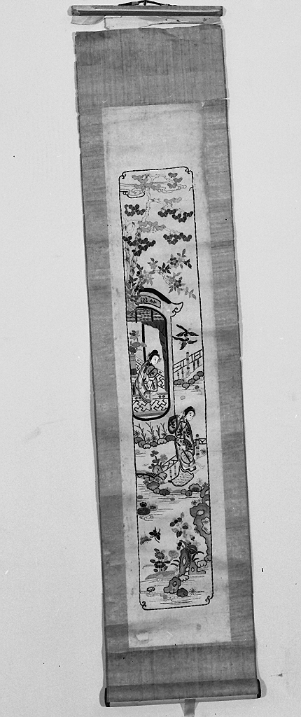 paesaggio (decorazione a ricamo, opera isolata) - ambito cinese (secc. XVII/ XIX)