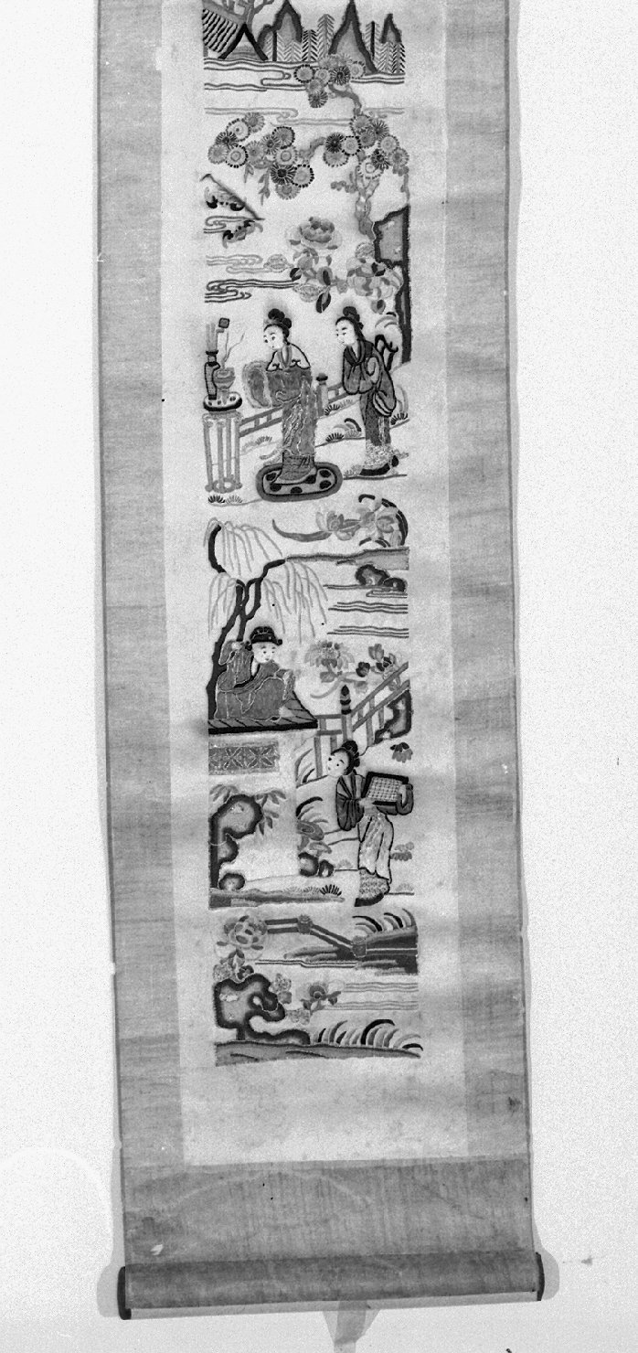 paesaggio (decorazione a ricamo, opera isolata) - ambito cinese (secc. XVII/ XIX)