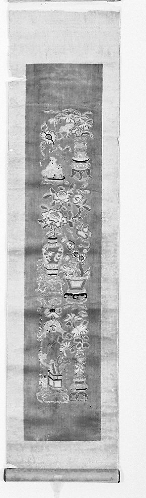 motivo decorativo floreale (decorazione a ricamo, opera isolata) - ambito cinese (secc. XVII/ XIX)