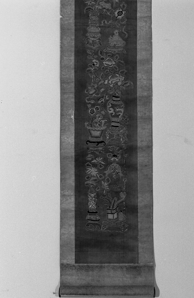 motivo decorativo floreale (decorazione a ricamo, opera isolata) - ambito cinese (secc. XVII/ XIX)