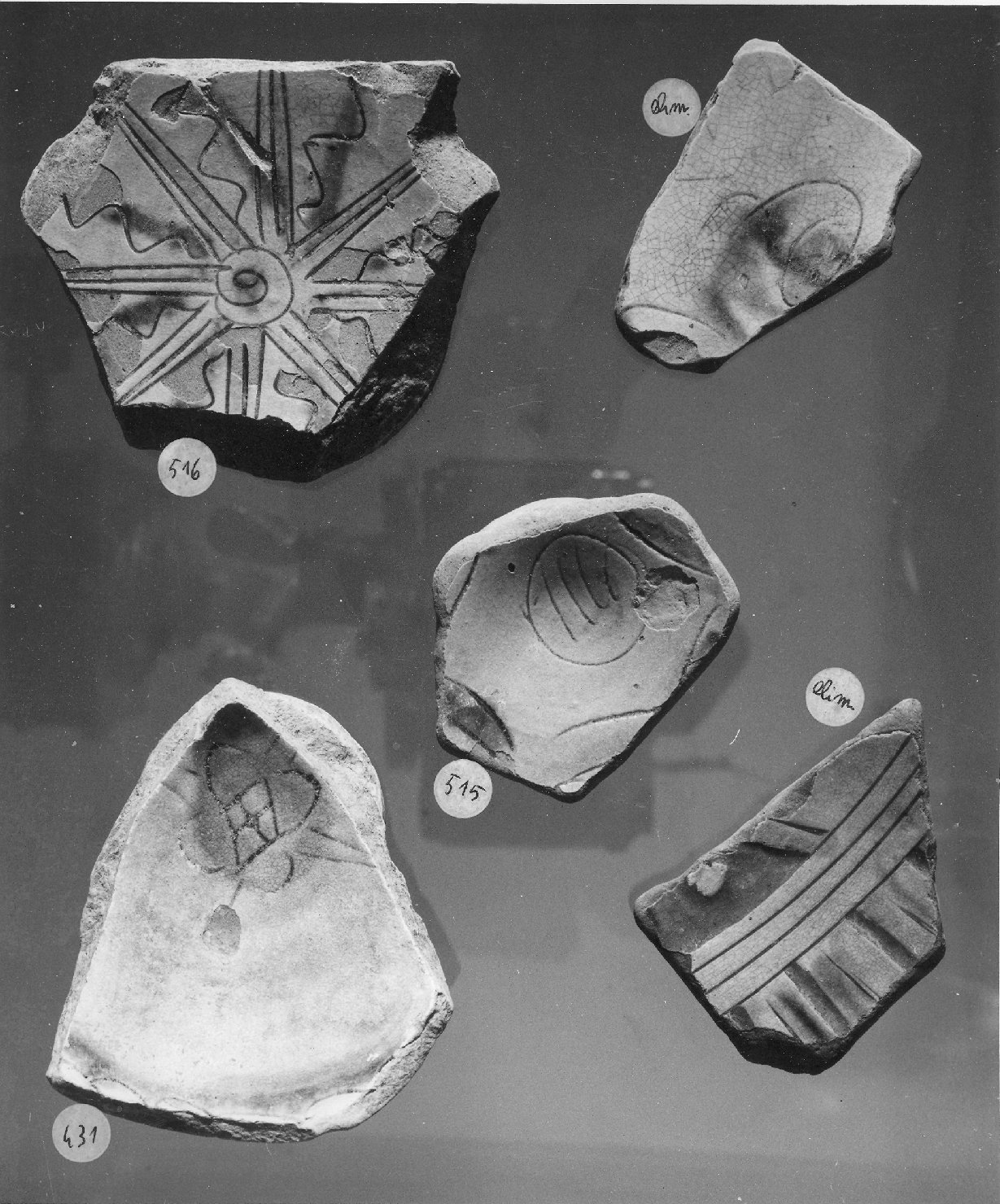 motivi decorativi geometrici e vegetali stilizzati (piatto, frammento) - ambito veneziano (secc. XVI/ XVII)