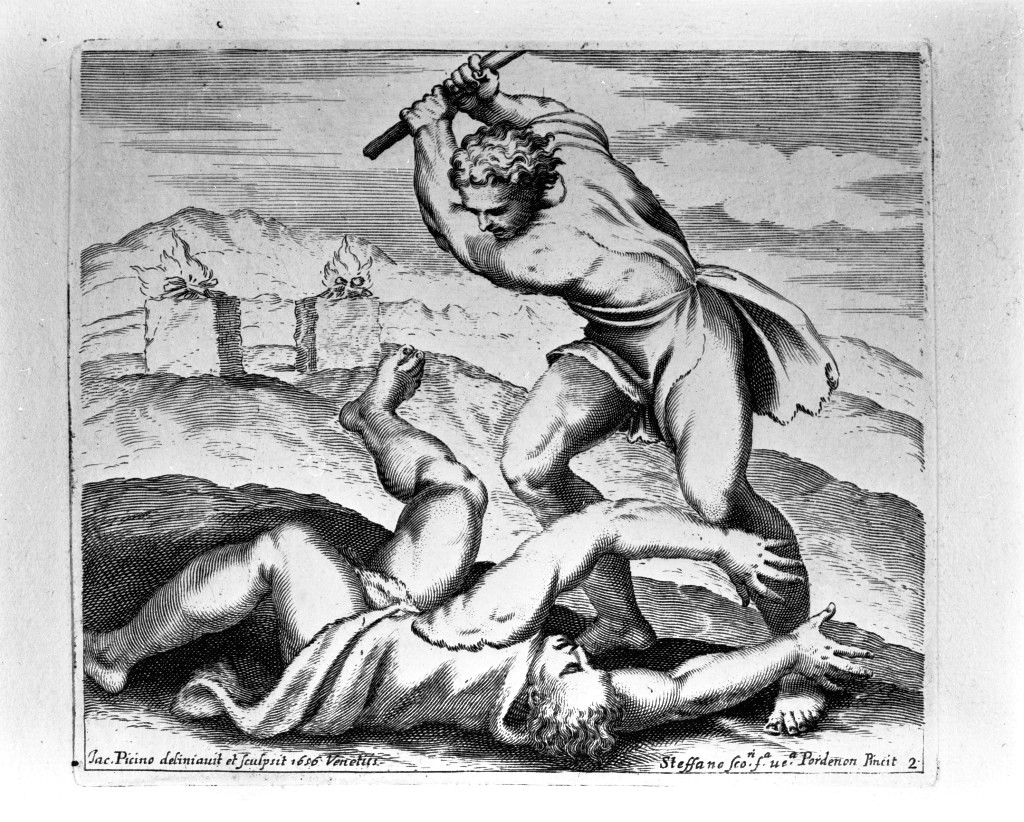 Caino e Abele (stampa, stampa composita) di Piccini Giacomo, De Sacchis Giovanni Antonio detto Pordenone (metà sec. XVII)