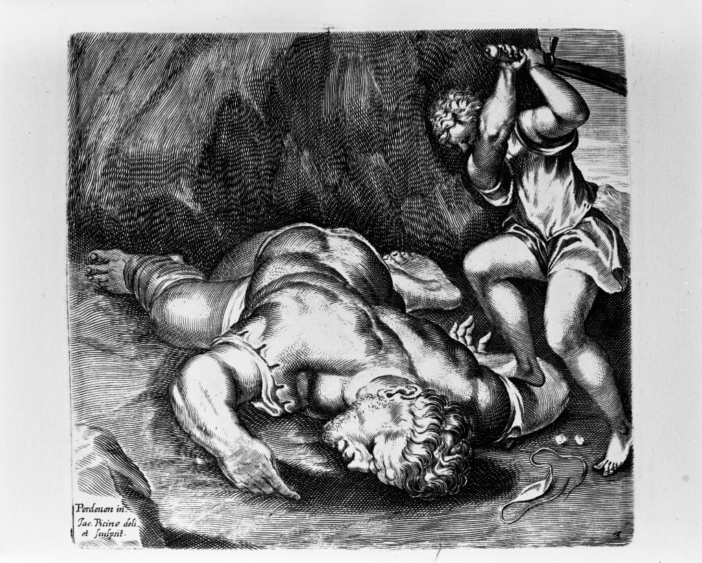 David e Golia (stampa, stampa composita) di Piccini Giacomo, De Sacchis Giovanni Antonio detto Pordenone (metà sec. XVII)