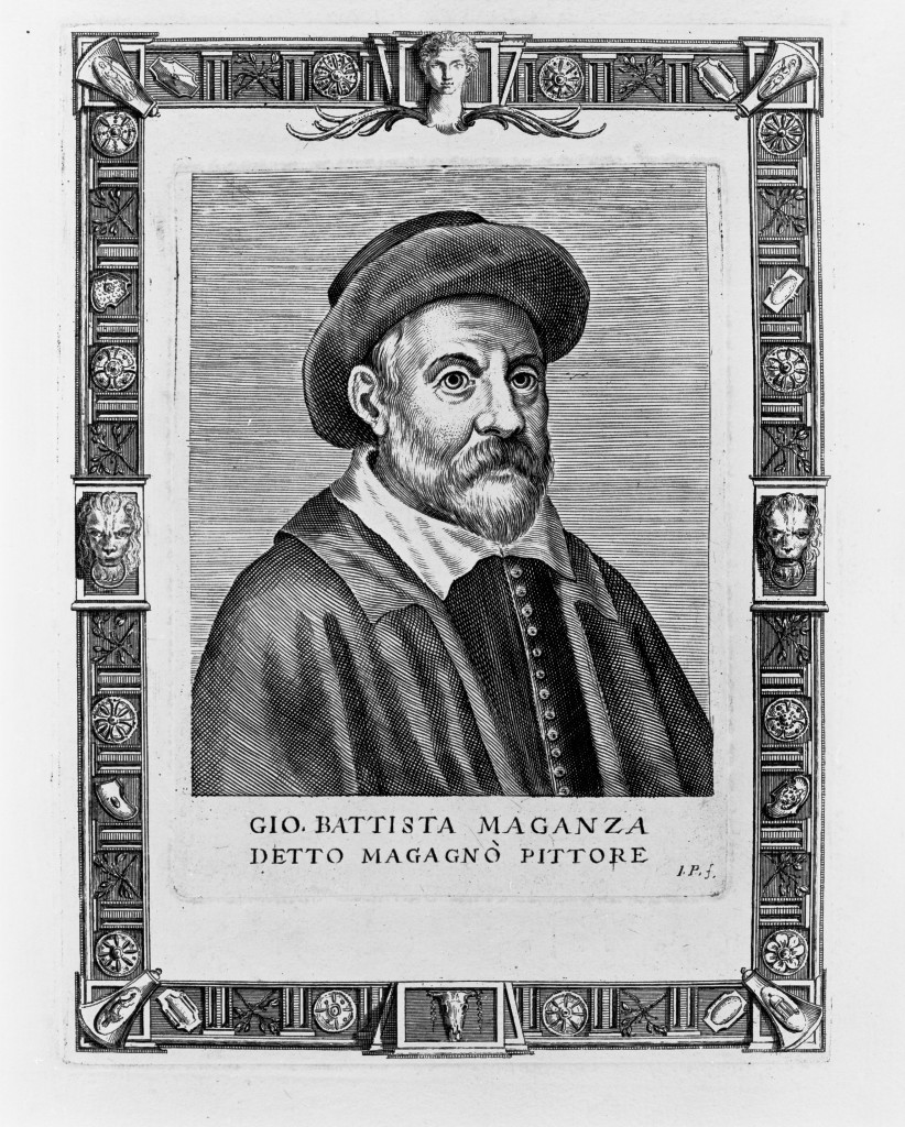 Gio.Battista Maganza detto Magagnò Pittore, ritratto d'uomo (stampa, stampa composita) di Piccini Giacomo (metà sec. XVII)