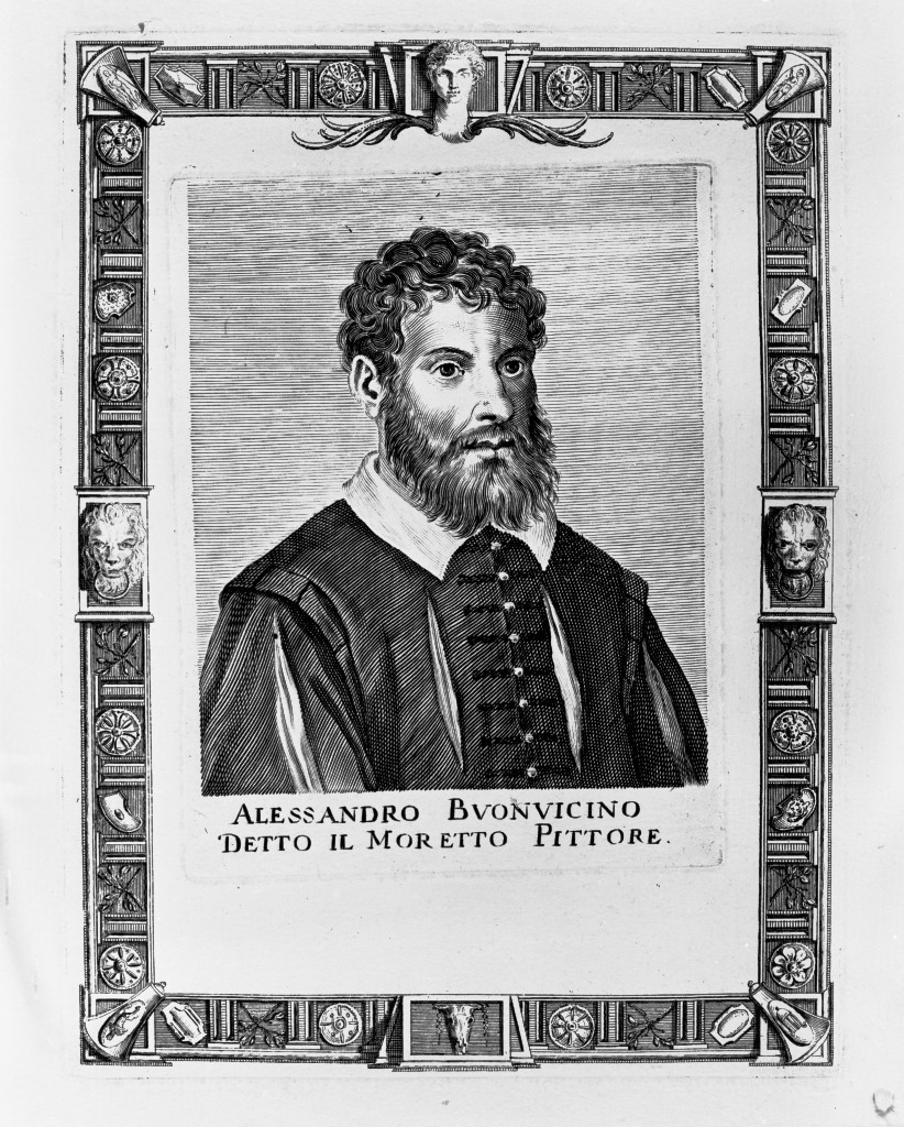 Alessandro Buonvicino detto il Moretto Pittore, ritratto d'uomo (stampa, stampa composita) di Piccini Giacomo (attribuito) (metà sec. XVII)
