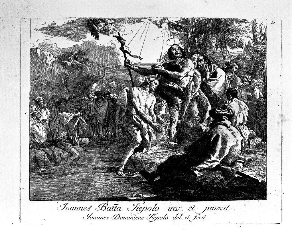 battesimo di Cristo (stampa, stampa composita) di Tiepolo Giandomenico, Tiepolo Giovanni Battista (metà sec. XVIII)