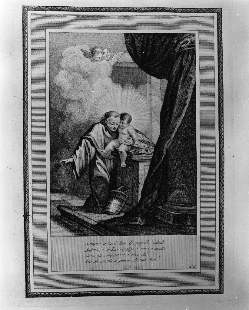 Sant'Antonio da Padova con il bambino (stampa, serie) di Zatta Giacomo (seconda metà sec. XVIII)