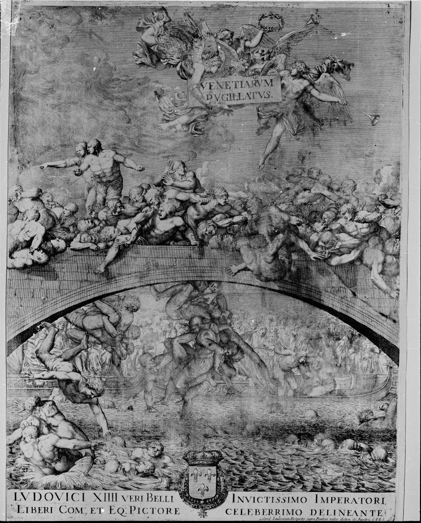 lotta sul ponte dei pugni (stampa) di Liberi Pietro (ultimo quarto sec. XVII)