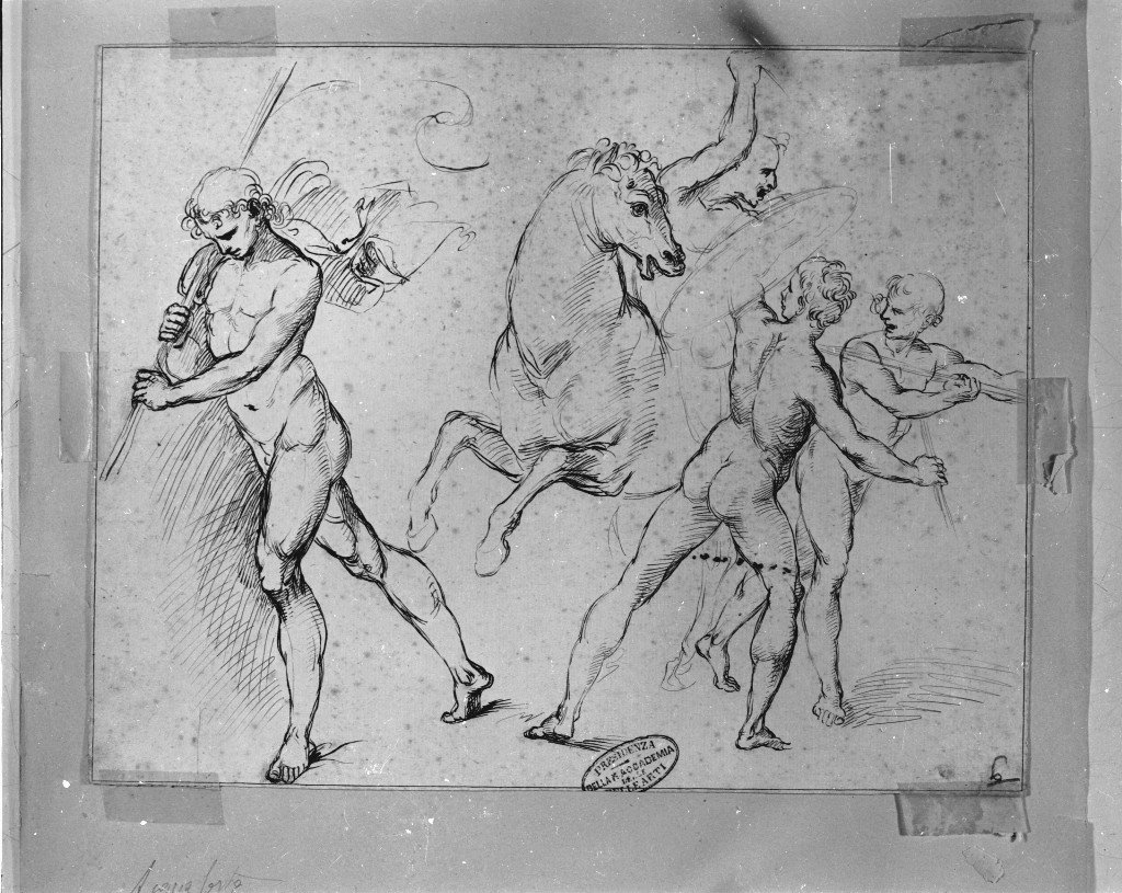 figure maschili e cavallo (stampa) di Rosaspina Francesco, Sanzio Raffaello detto Raffaello (fine/inizio secc. XVIII/ XIX)