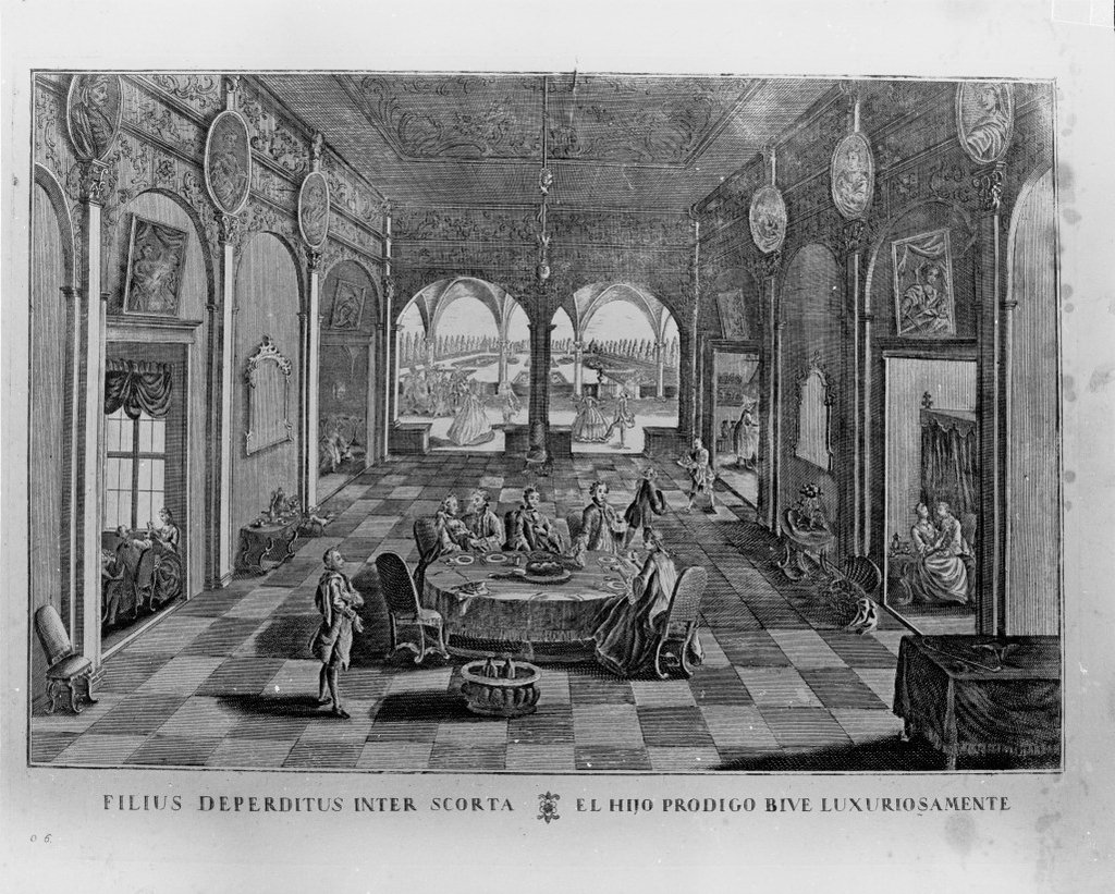 banchetto del figliol prodigo (stampa) - ambito veneto (seconda metà sec. XVIII)