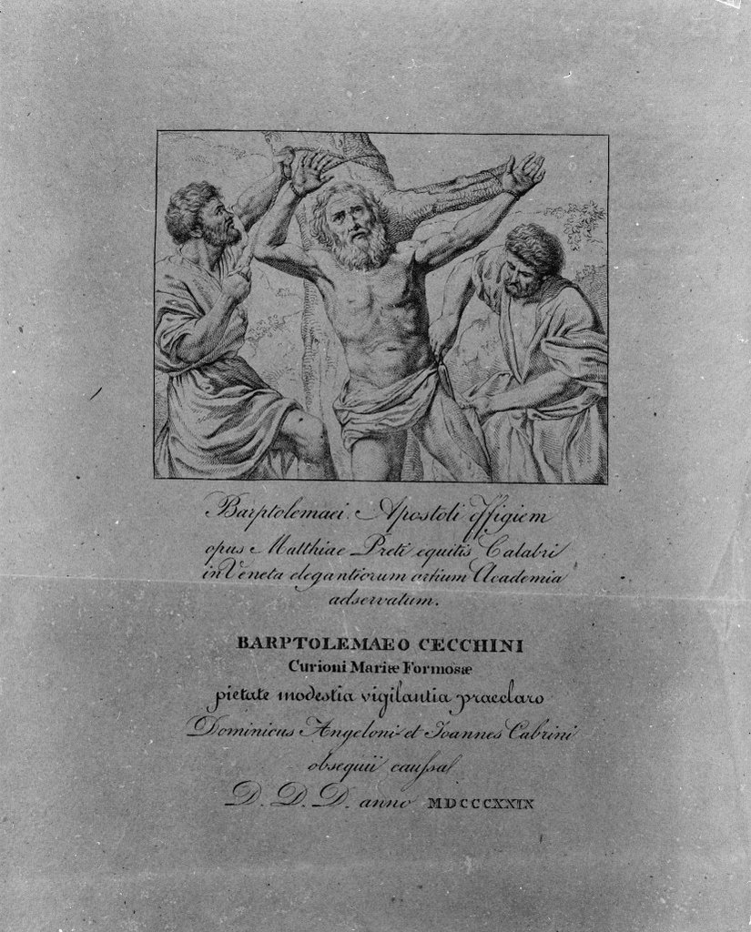 martirio di San Bartolomeo (stampa) di Valentin Jean detto Valentin de Boulogne (sec. XIX)