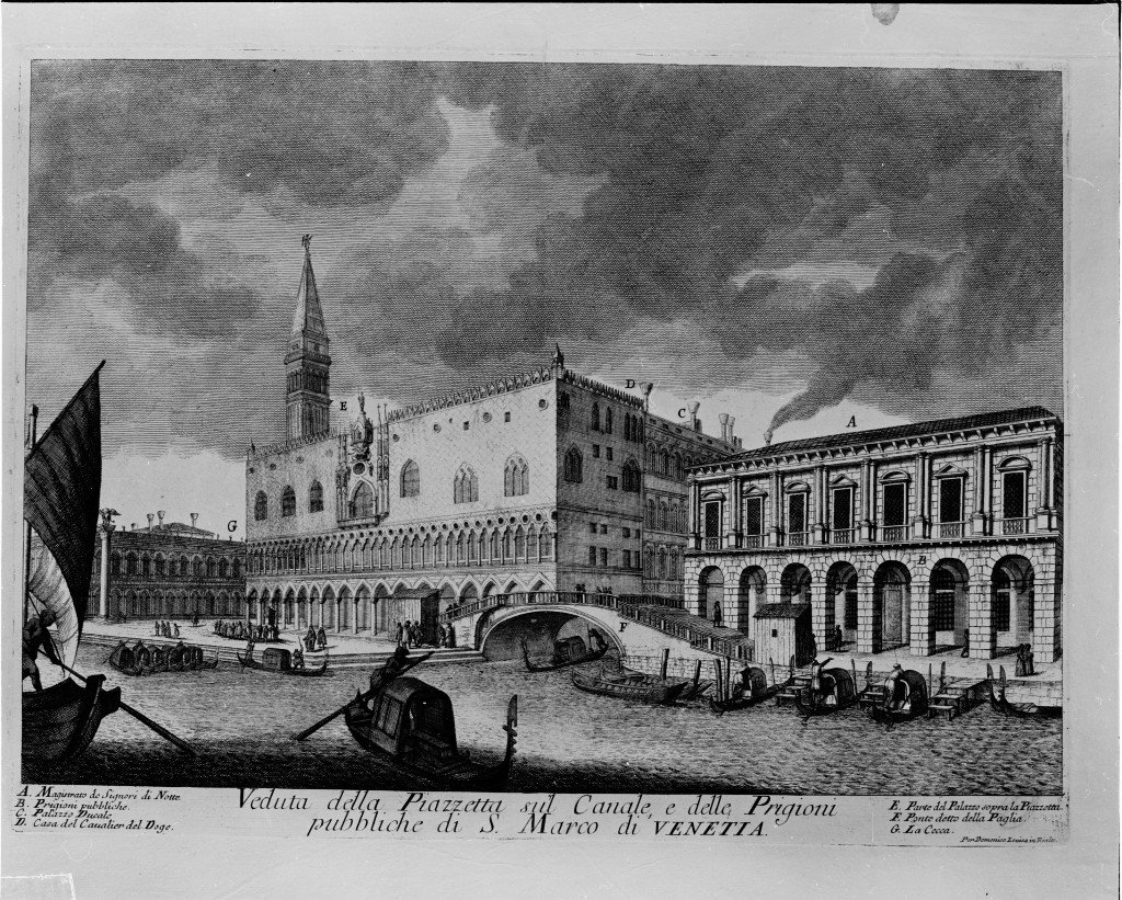 veduta del Palazzo Ducale e delle prigioni (stampa) - ambito veneto (sec. XVIII)
