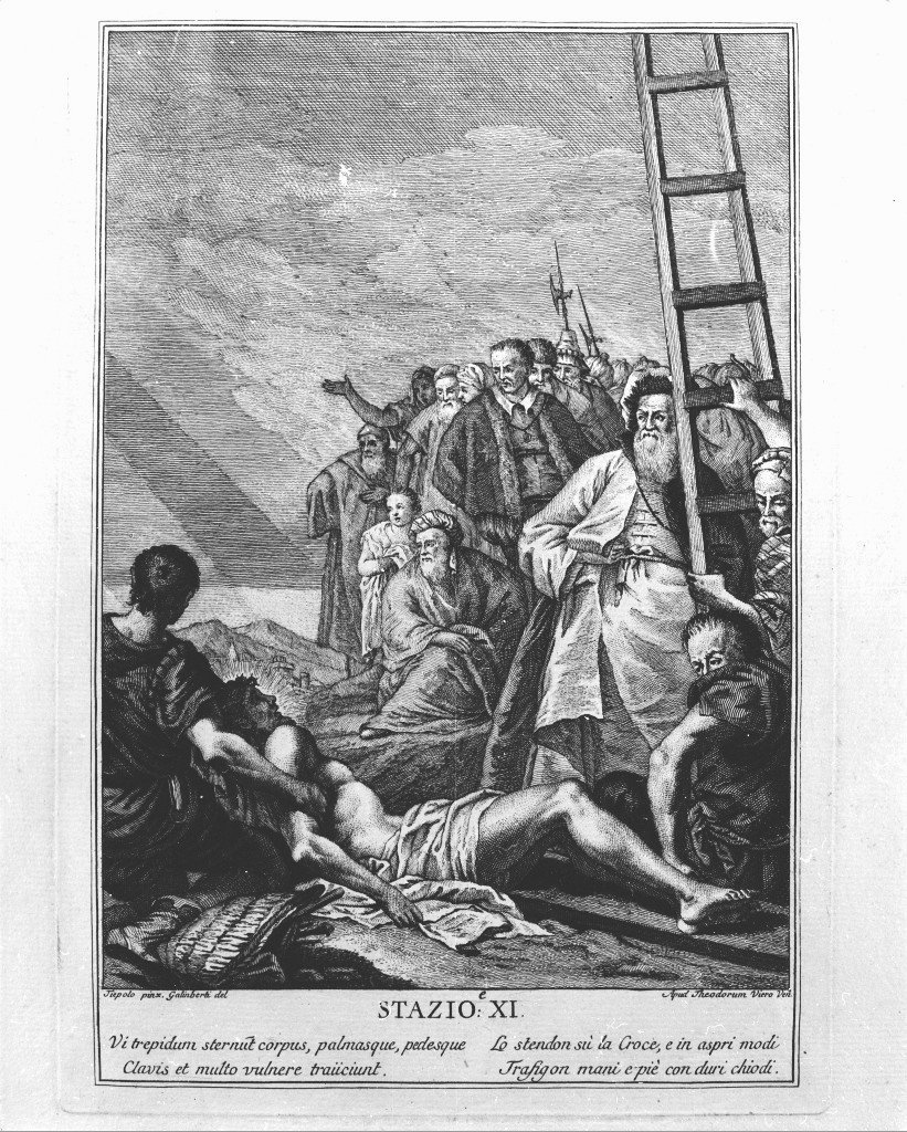 Stazione XI: Gesù inchiodato alla Croce (stampa) di Tiepolo Giandomenico (seconda metà sec. XVIII)