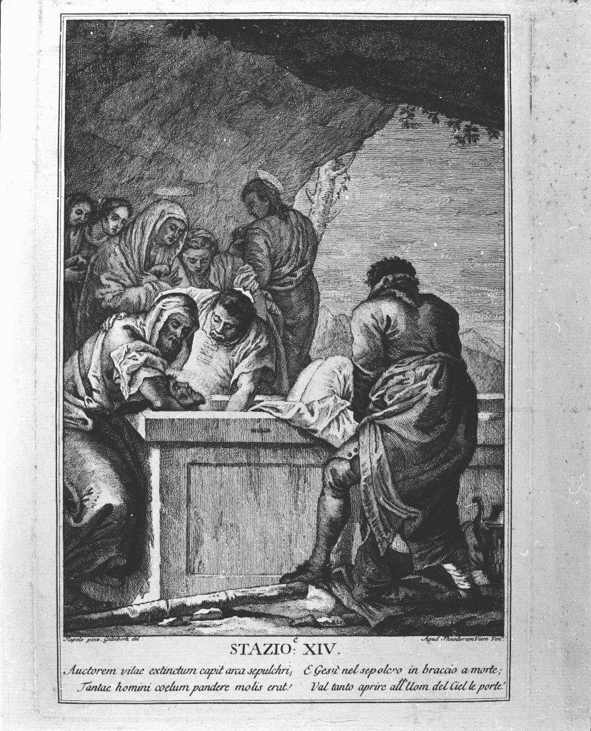 stazione XIV: Gesù deposto nel sepolcro (stampa) di Tiepolo Giandomenico (seconda metà sec. XVIII)