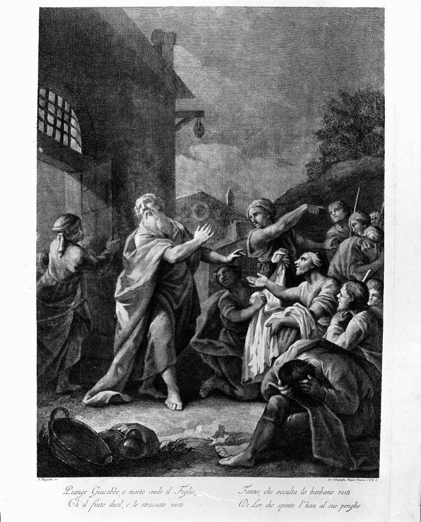 Giacobbe piange la morte di Giuseppe (stampa) di Fedeli Domenico detto Maggiotto (sec. XVIII)