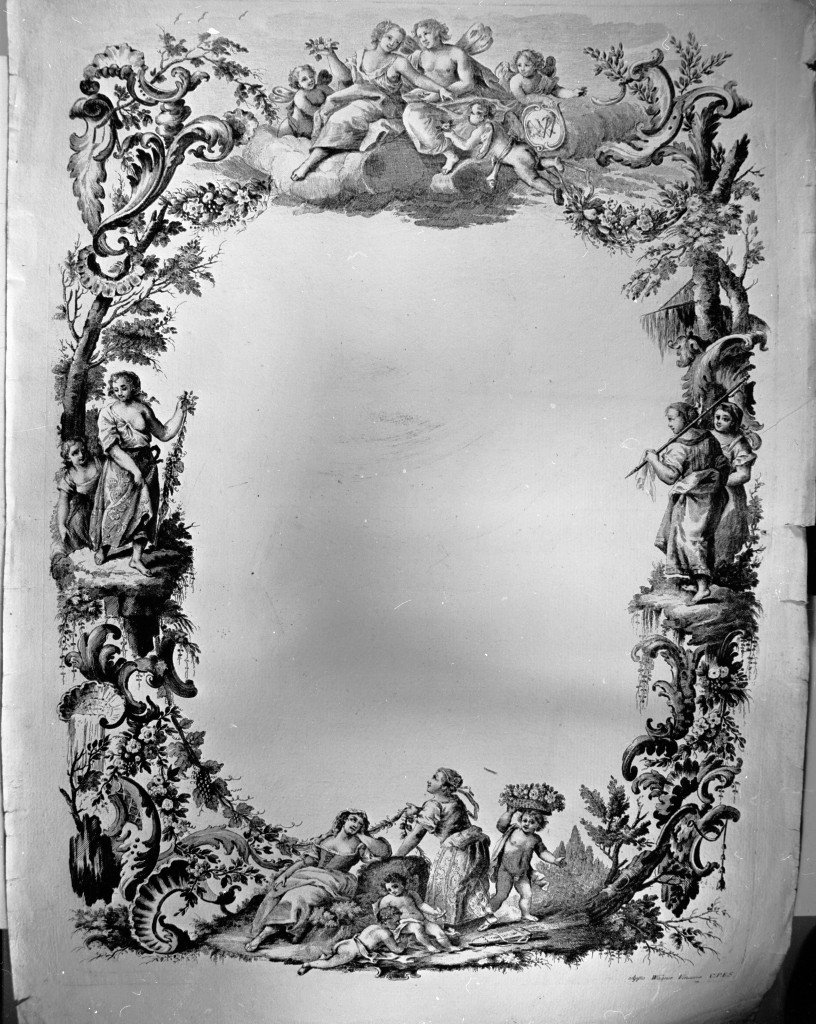 motivi decorativi con soggetti arcadici e putti (stampa) - ambito veneto (sec. XVIII)