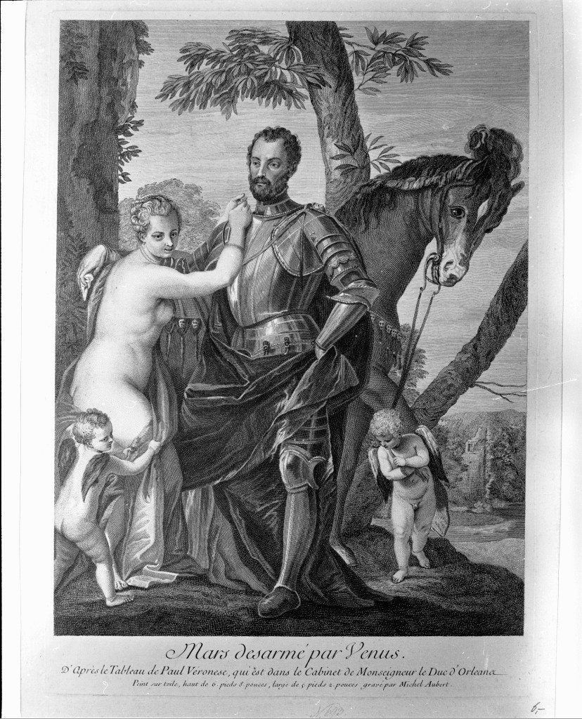 Marte e Venere (stampa) di Aubert Michel-Guillarme, Caliari Paolo detto Veronese (sec. XVIII)