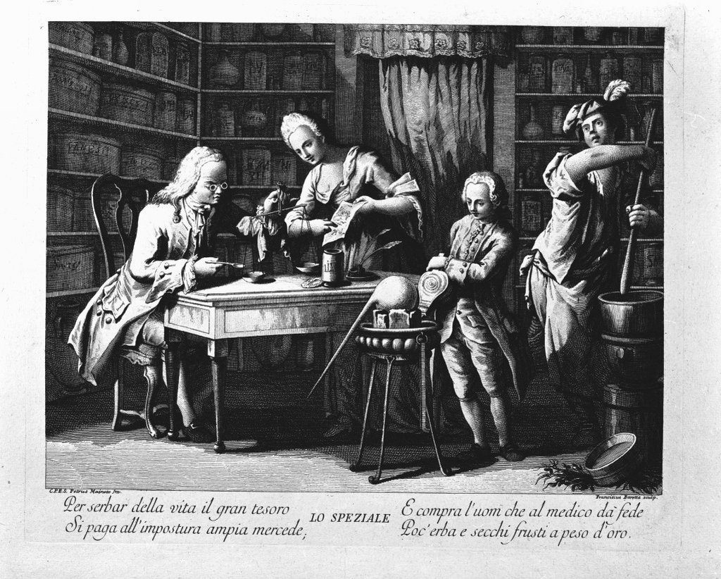 bottega dello speziale (stampa) di Baretta Francesco, Mainotti Pietro (seconda metà sec. XVIII)