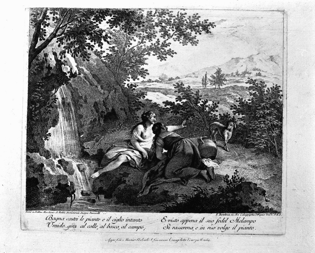 paesaggio con cascata (stampa) di Bartolozzi Francesco, Zuccarelli Francesco (sec. XVIII)